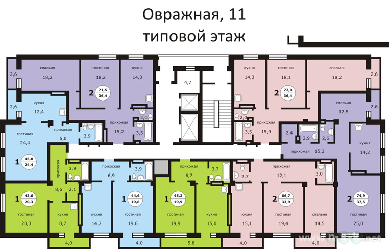 Овражная, 11, 12, 13, общий план этажа